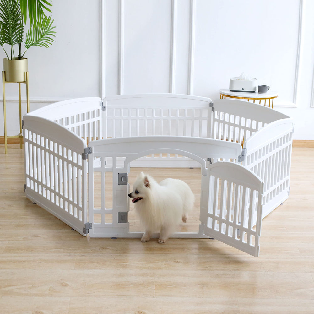 Gupamiga puppy enclosure door panel supports easy access during playtime.