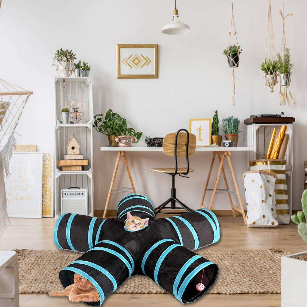 GUSTYLE Cat Tunnel Toy flexible 5-way design for diverse play routes.