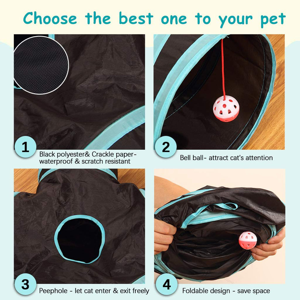 GUSTYLE Cat Tunnel Toy middle hole for peek-a-boo play and social interaction.