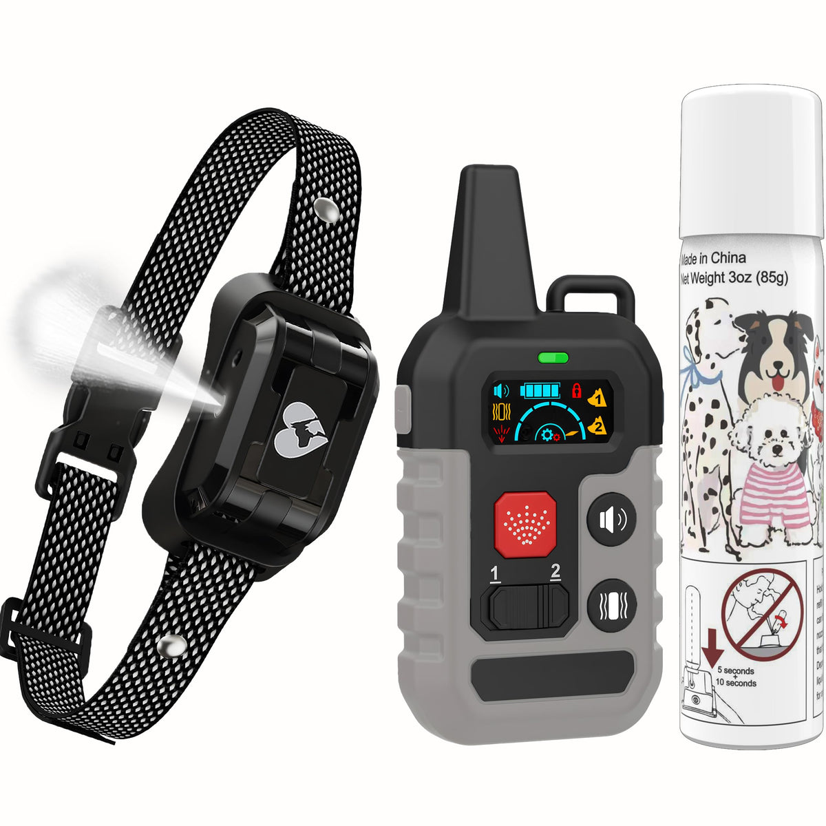Gutes Leben Citronella Collar remote display image showing current settings for easy training.