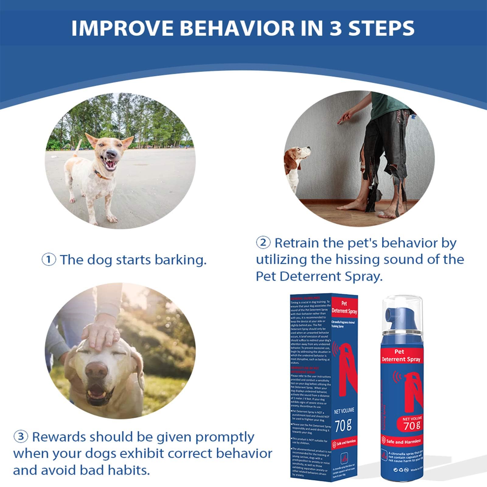 Gutes Leben Dog Instructor Spray packaging shown with 70ml size for home use.