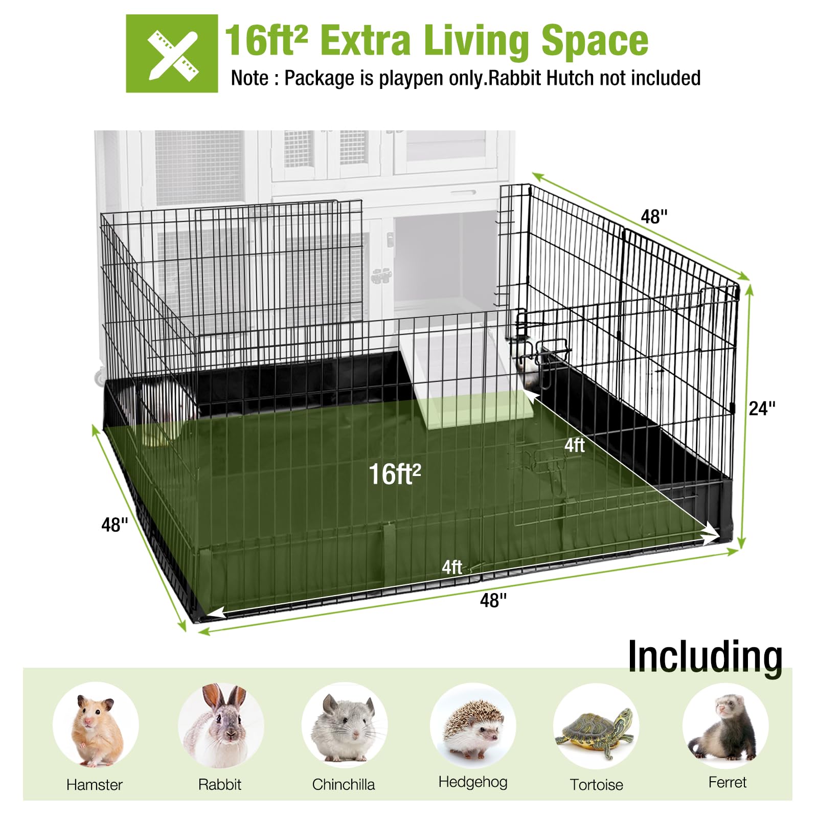 GUTINNEEN rabbit playpen detachable bottom outdoors with sunshade option