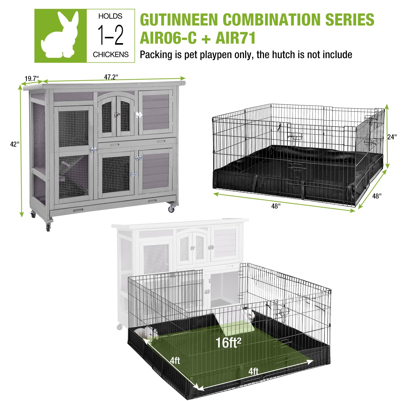 GUTINNEEN rabbit playpen safety grid 1.3 inch keeps pets safe during play