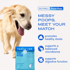 GutWell triple-biotic blend bottle demonstrates gut balance support for dogs.
