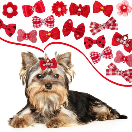 Gvhntk dog bow red leather-band clip stays securely on active pets.