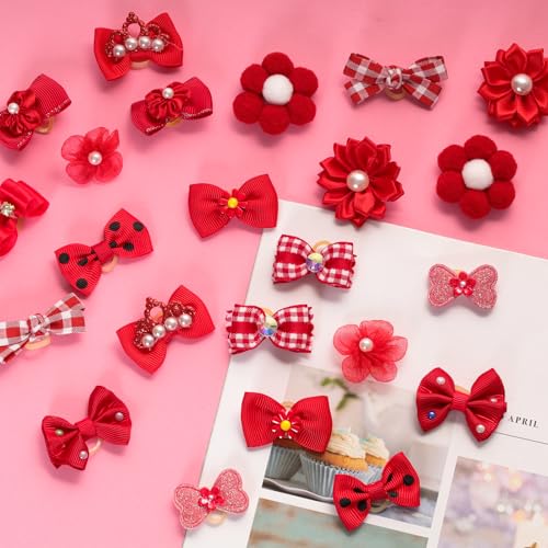 Gvhntk dog bow red pearl flower adds elegant detail with secure grip.