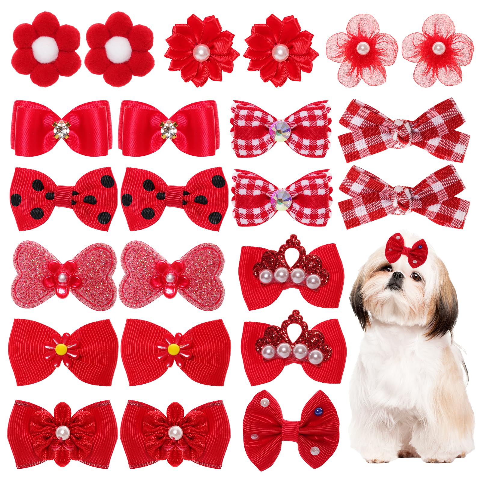 Gvhntk dog bow red rhinestone for daily wear and photos.