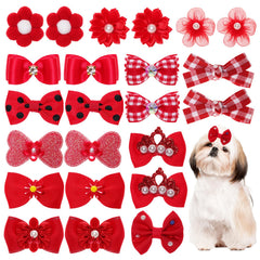 Gvhntk dog bow red rhinestone for daily wear and photos.