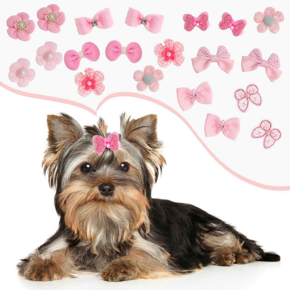 Gvhntk dog bow with clip and rubber band keeps fur neat during walks.