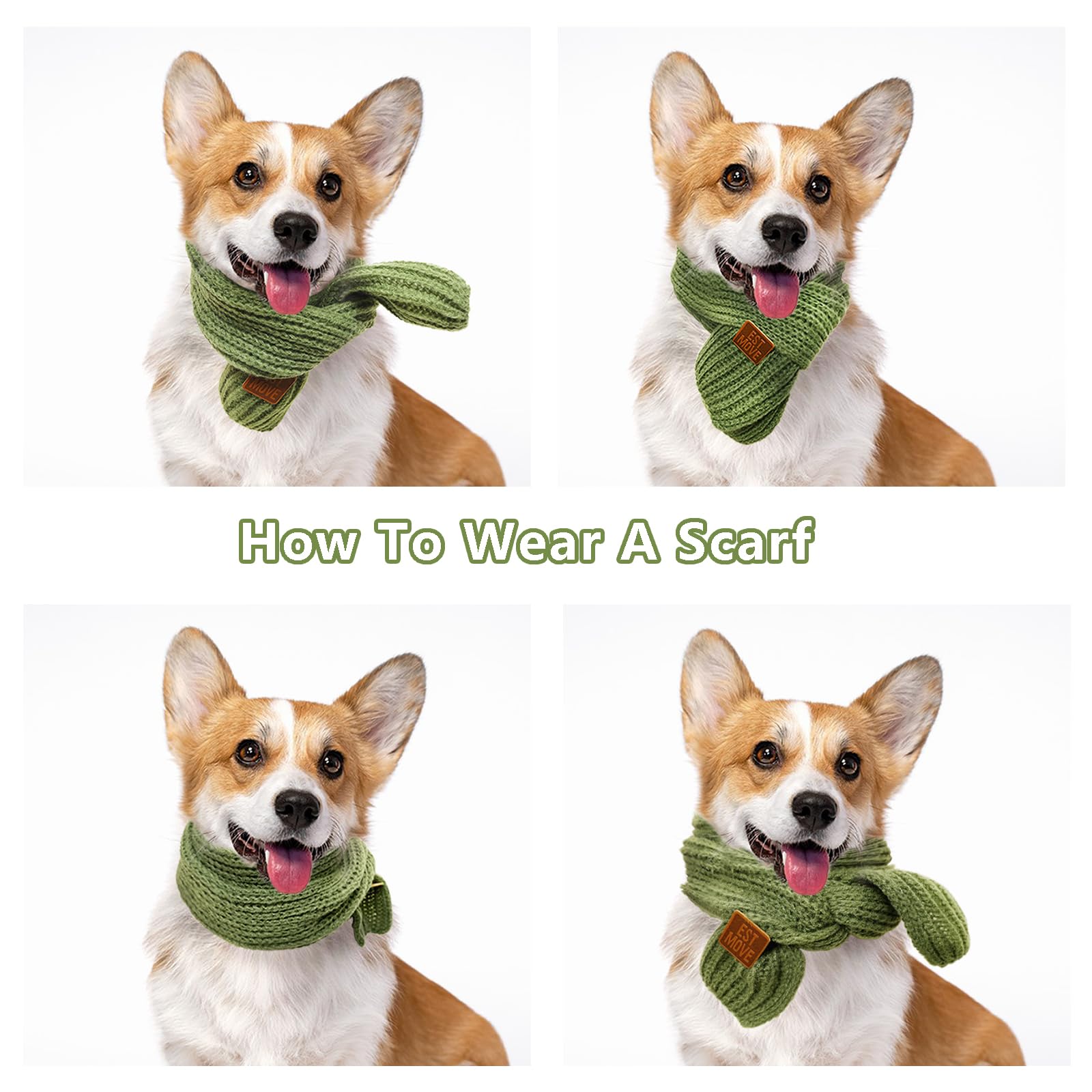 Gvhntk dog knitted scarf green enhances holiday look and cozy comfort.