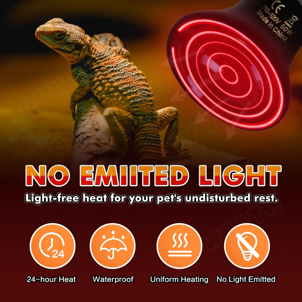 GVWRATW 50W ceramic heat emitter close-up emphasizes ceramic core for efficient heat radiation.