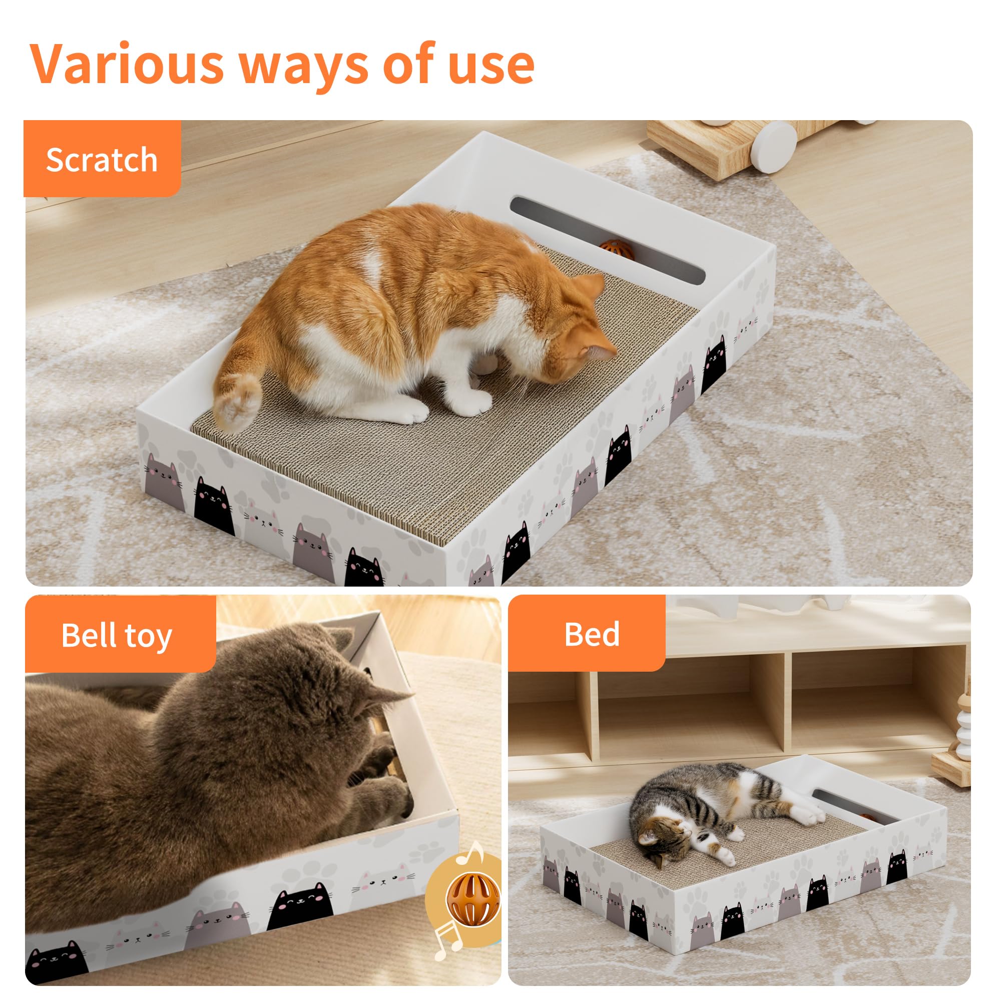 GWORLD mess-free stable design contains scraps and protects floors during scratching sessions.