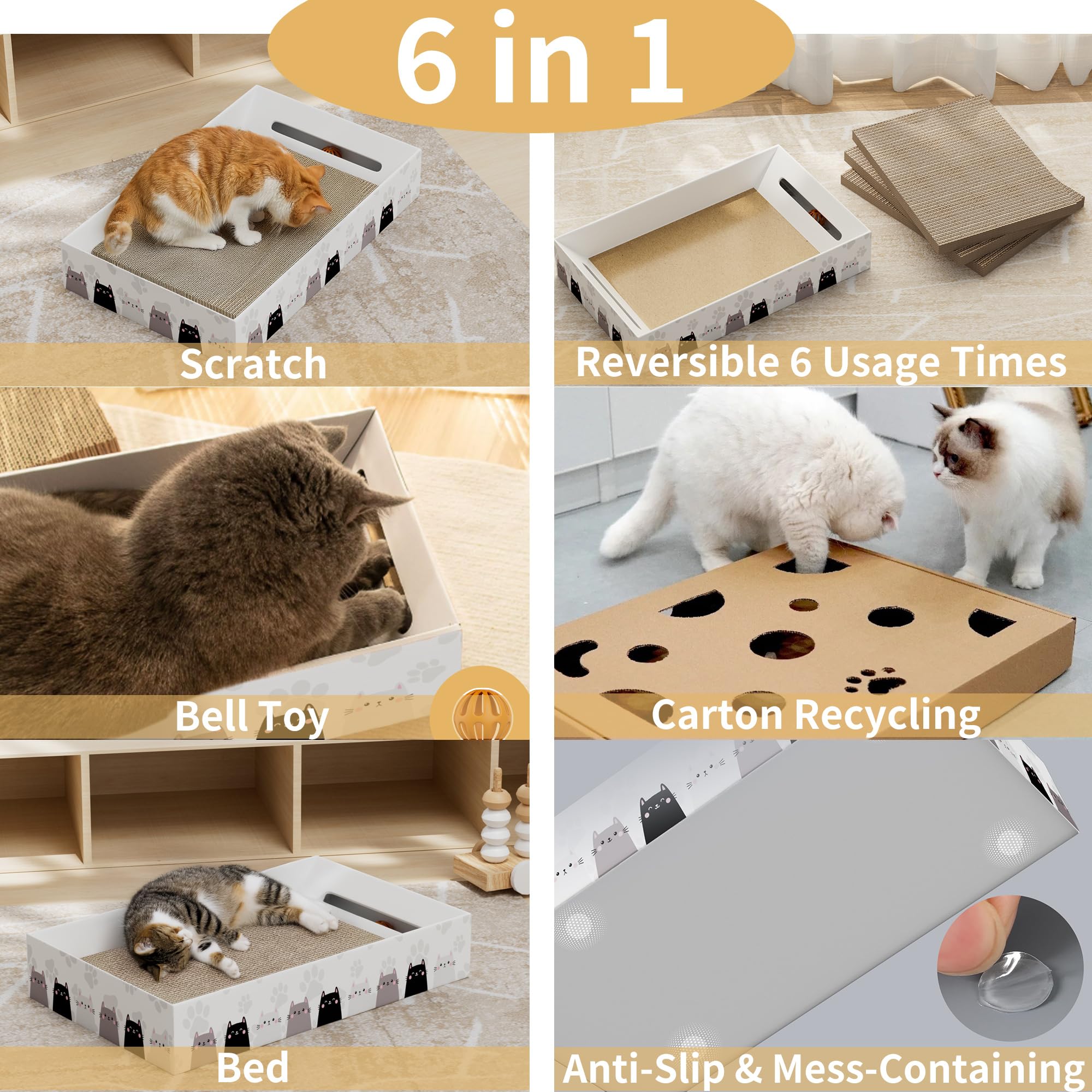 GWORLD premium dense reversible cardboard emphasizes durability and double side use for long-lasting scratching.