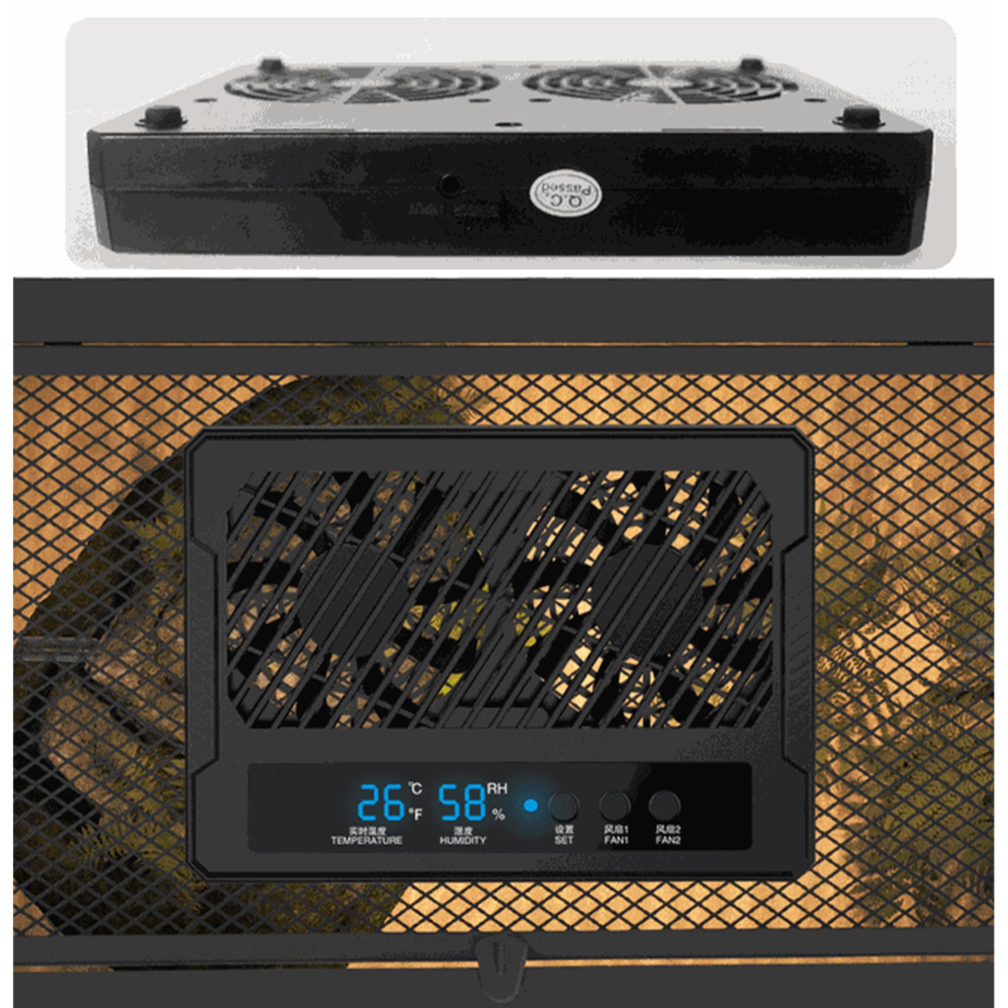 GxiaoAn reptile fan dual-led display enables real-time monitoring