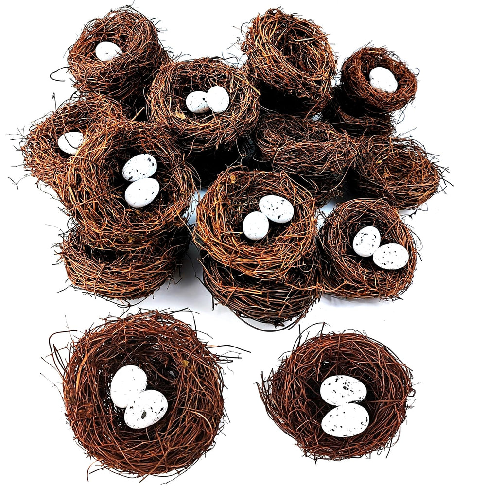 GXXMEI bird nest 8-nests display on table for Easter décor and DIY crafts.