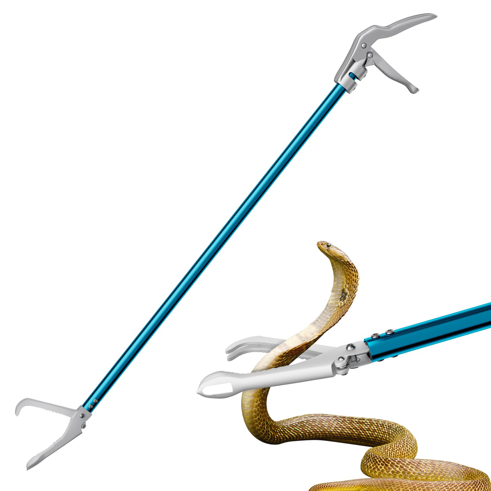 GYORGKSHI 60-inch snake tongs angle view highlights extended reach for safe handling