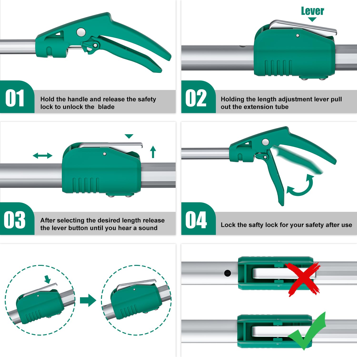 GYORGKSHI safety push-to-lock grip enables one-handed operation and secure storage