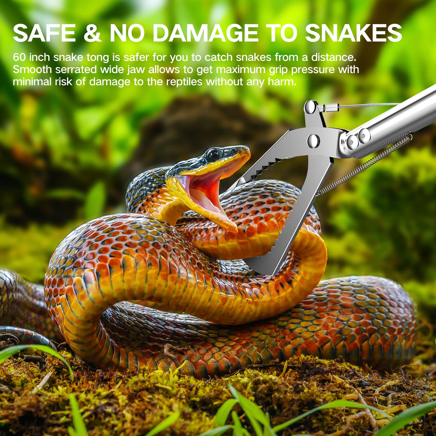 GYORGKSHI snake tongs smooth serrated jaw secures snakes with minimal harm.