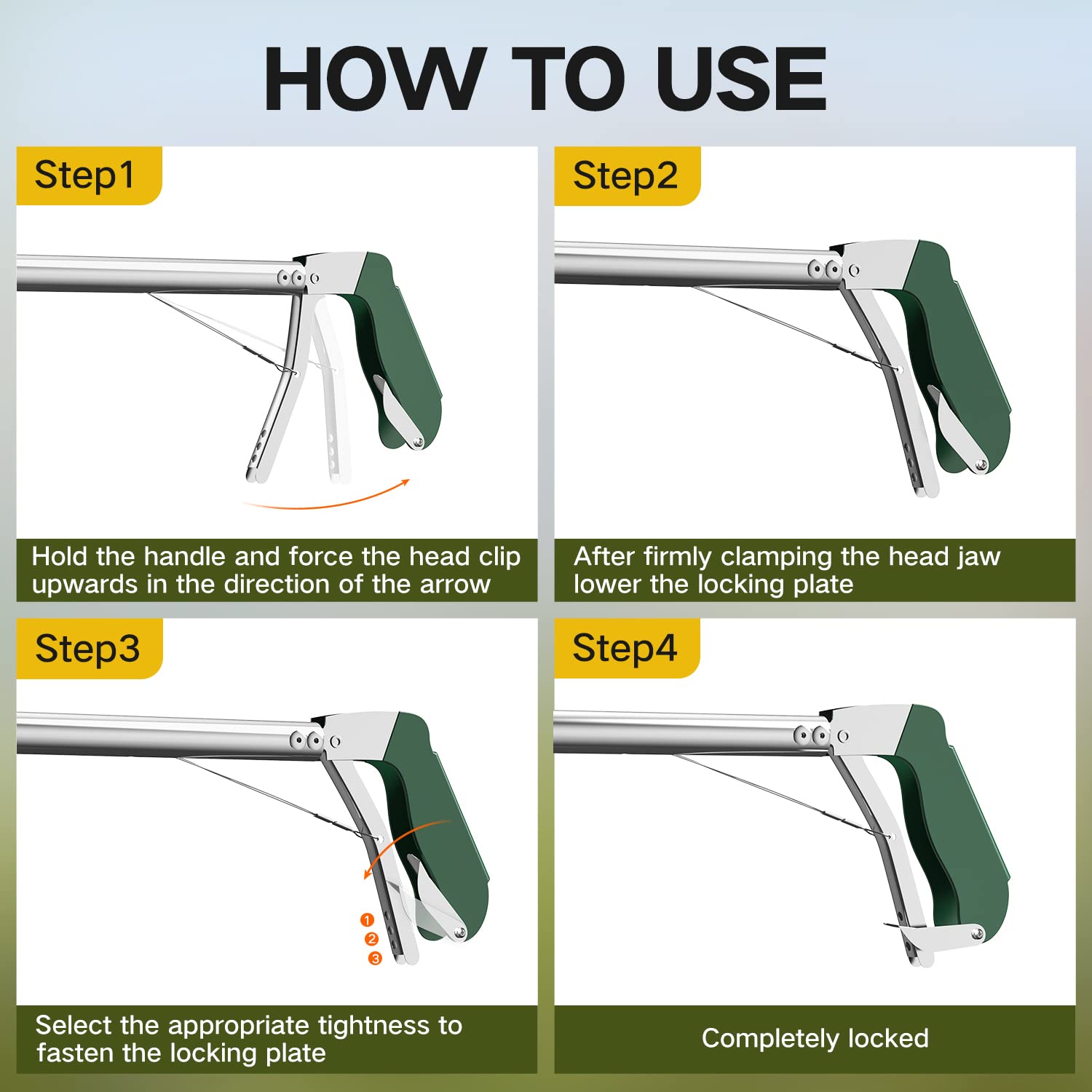 GYORGKSHI snake tongs wide jaw angle enables ground-level snake retrieval.