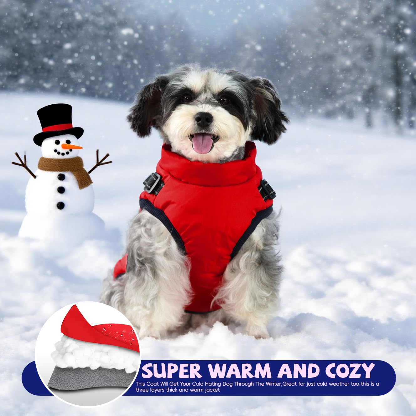 Gyuzh dog coat cotton padded inner; extra warmth and comfort.