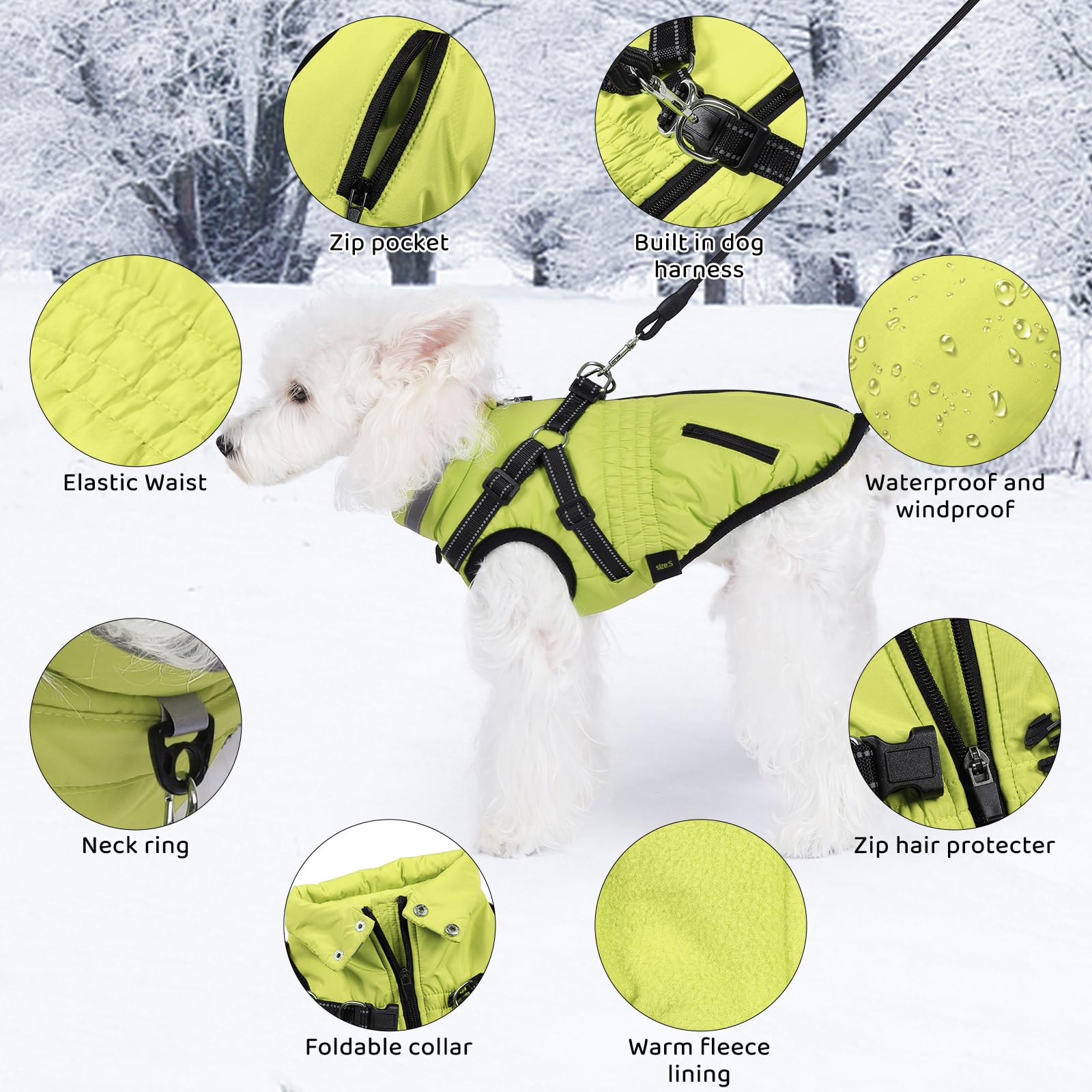 Gyuzh dog coat with harness back zip for secure fit and quick on-off