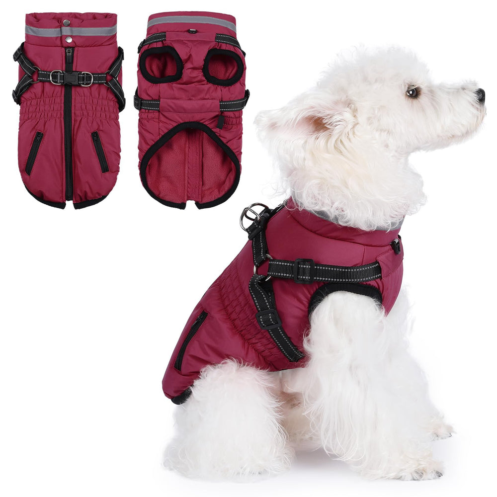 Gyuzh dog coat with harness waterproof back keeps your dog dry during walks.