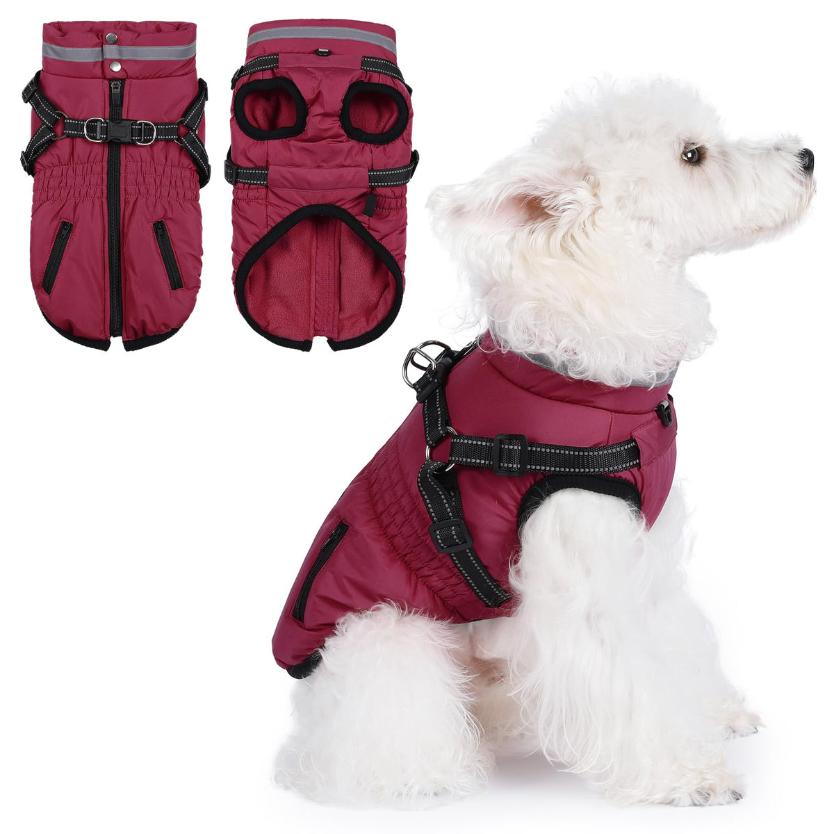 Gyuzh dog coat with harness waterproof back keeps your dog dry during walks.