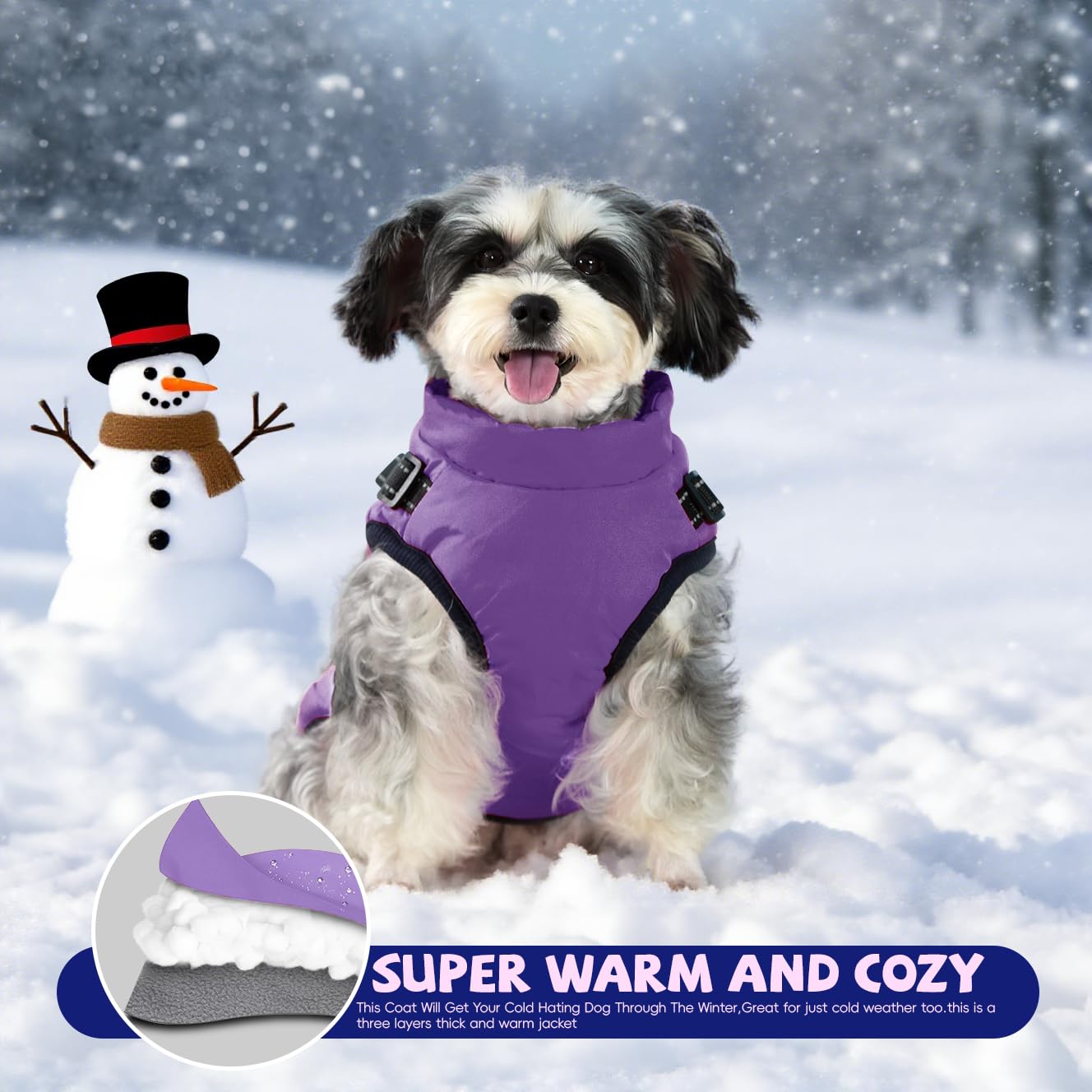 Gyuzh dog coat with harness harness close-up highlights built-in harness for easy control.