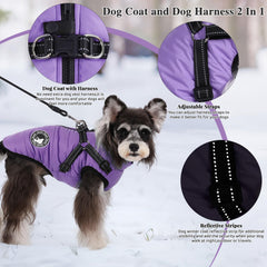 Gyuzh dog coat with harness side view left demonstrates adjustable fit for different breeds.