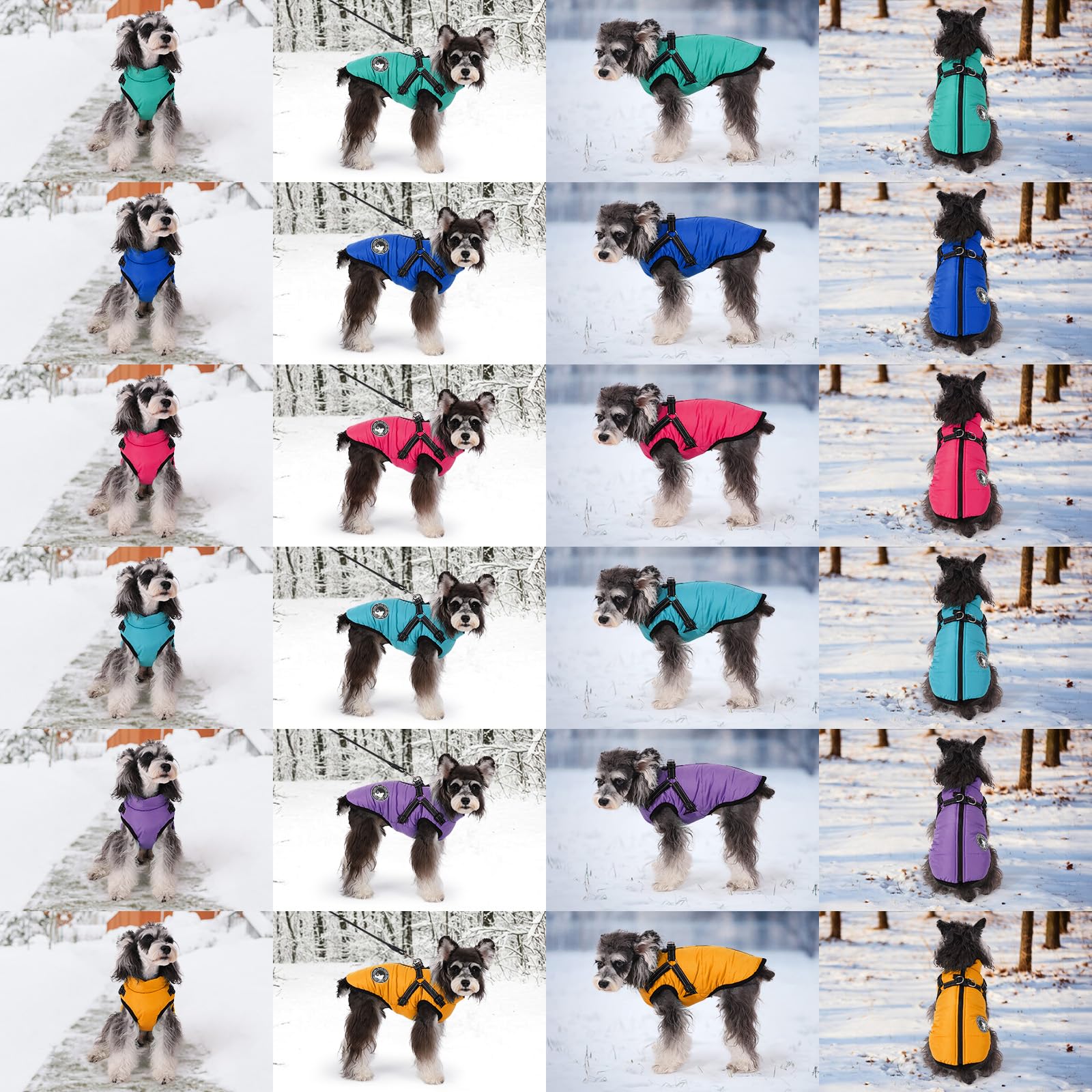 Gyuzh dog coat with harness side view right shows comfortable chest area and movement.