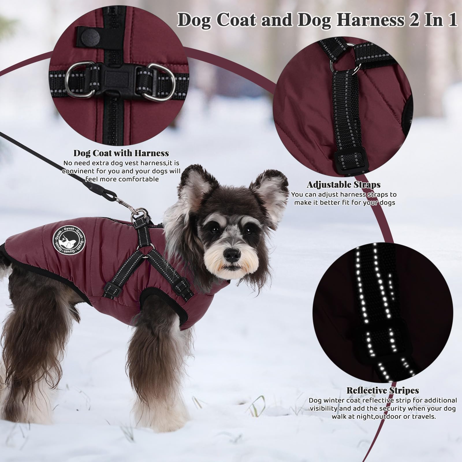 Gyuzh dog coat with zipper closure for easy on and off