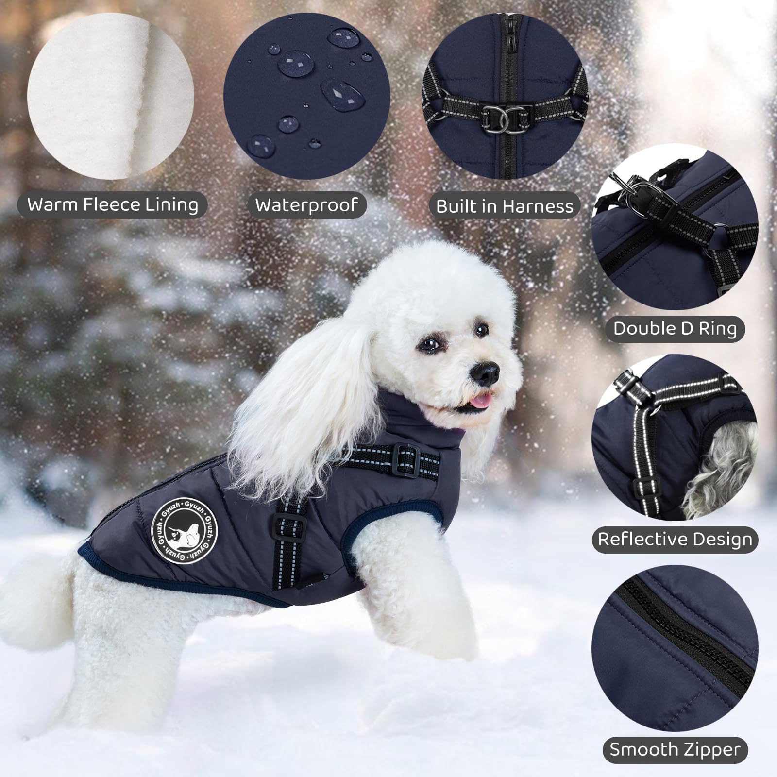 Gyuzh dog jacket with zipper easy-on-off design for quick dressing.