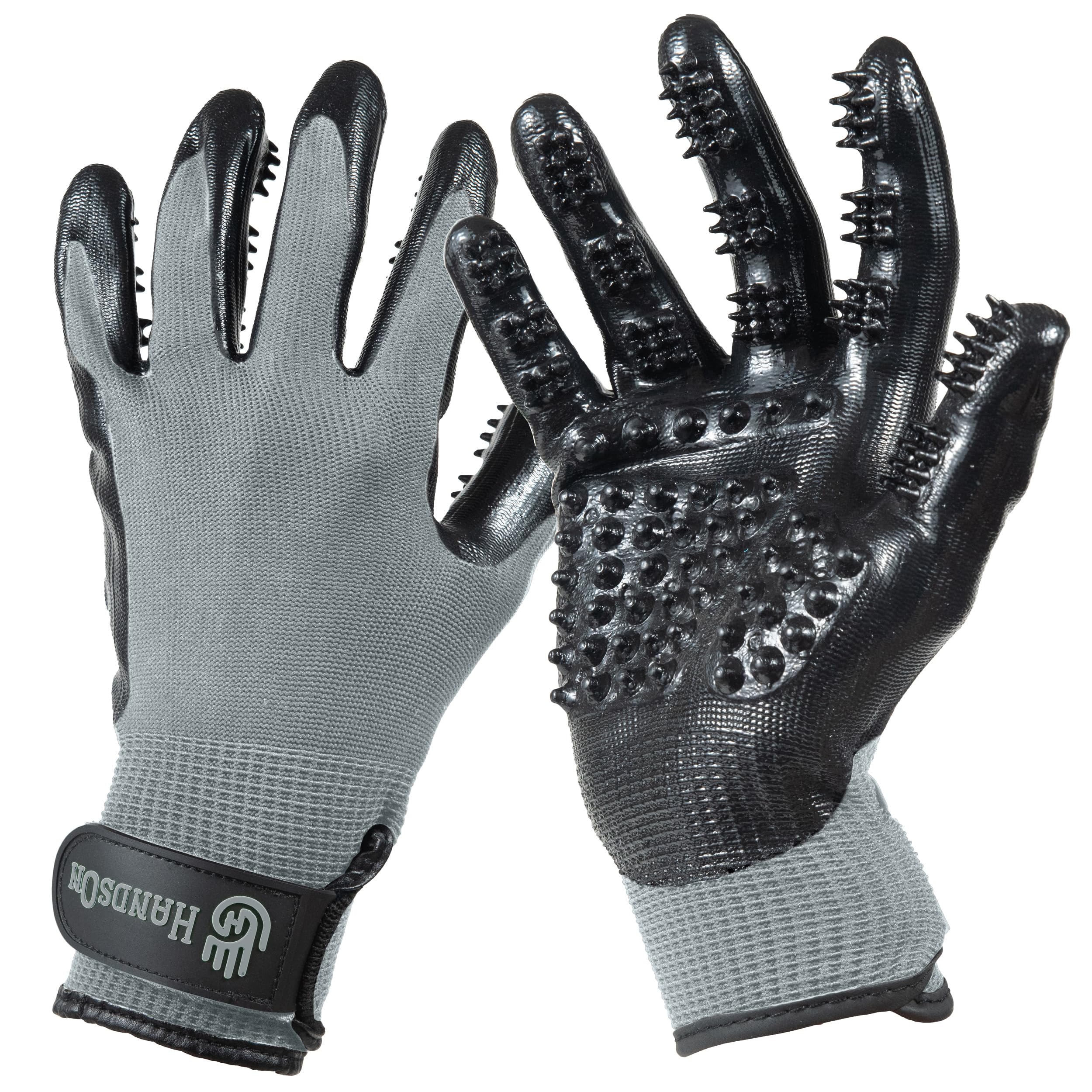 H HANDSON grooming gloves close-up bristles for gentle brushing and shedding control