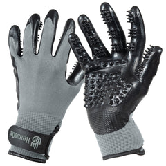 H HANDSON Pet Grooming Gloves main image shows ergonomic design for gentle grooming.