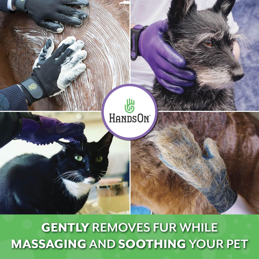 H HANDSON grooming gloves washable material demonstrates quick cleanup after grooming.