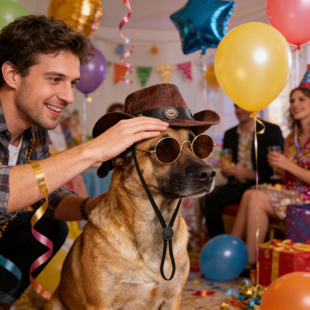 Haakong cowboy-costume western-party-photo captures adorable pet moment