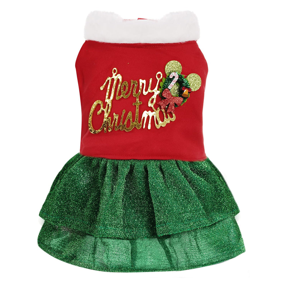 Haakong Dog Christmas Outfit front view showcases sparkle for festive photos.