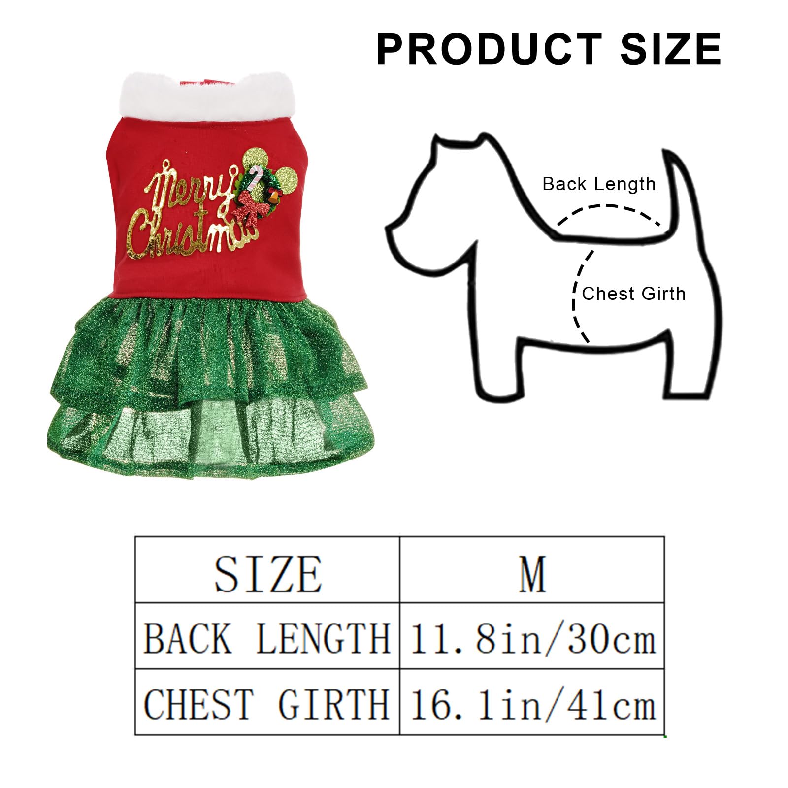Haakong Dog Christmas Outfit sparkle closeup highlights shimmering tulle details.