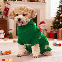 Haakong dog Christmas sweater full view displays coverage and warmth across torso
