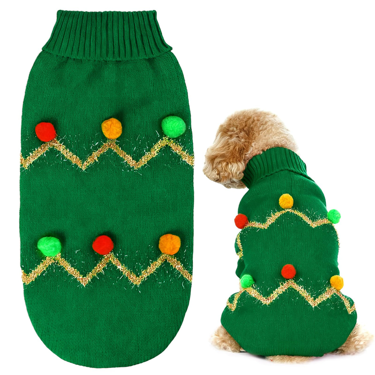 Haakong dog Christmas sweater green knit close-up showing cozy warmth for winter walks