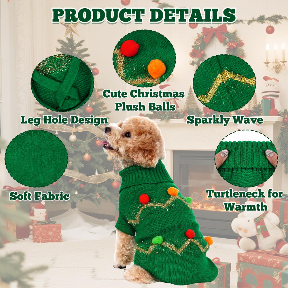 Haakong dog Christmas sweater worn by a dog demonstrates easy on/off, snug fit