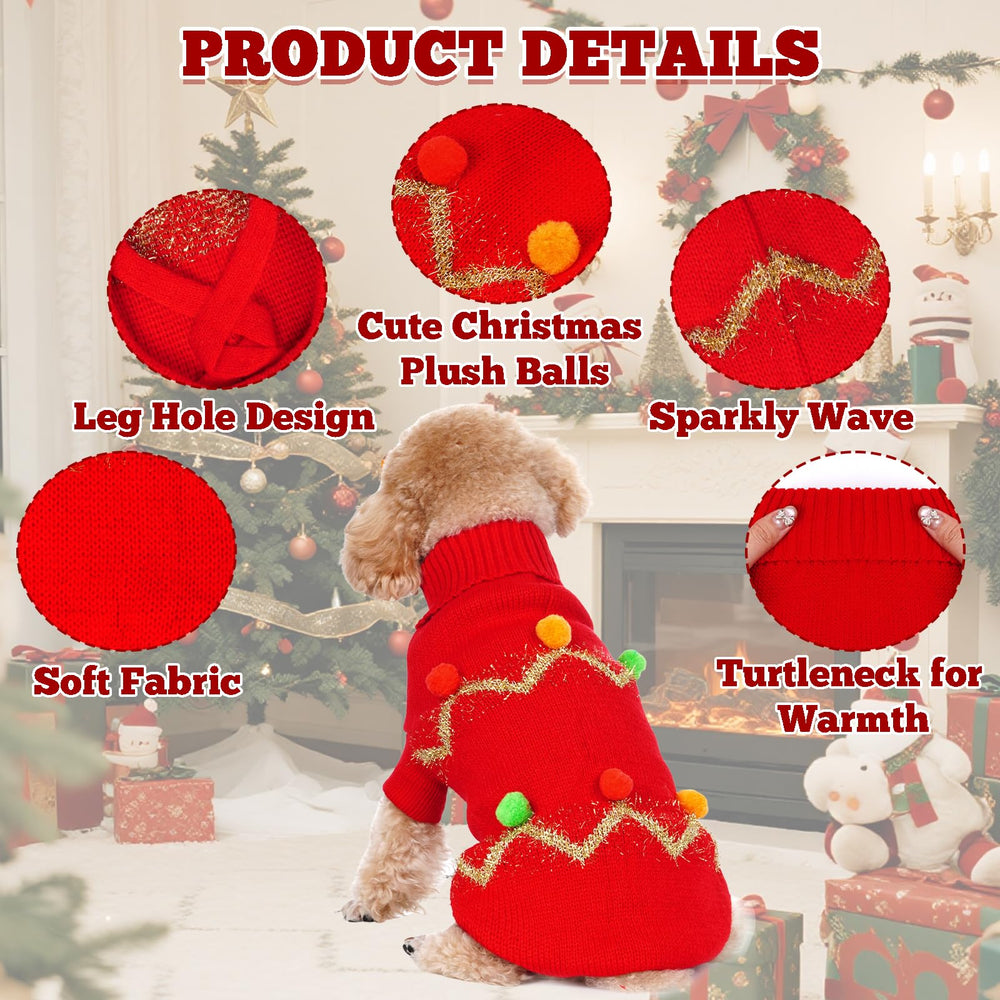 Haakong dog Christmas sweater red with gold waves emphasizes festive shimmer for holiday events