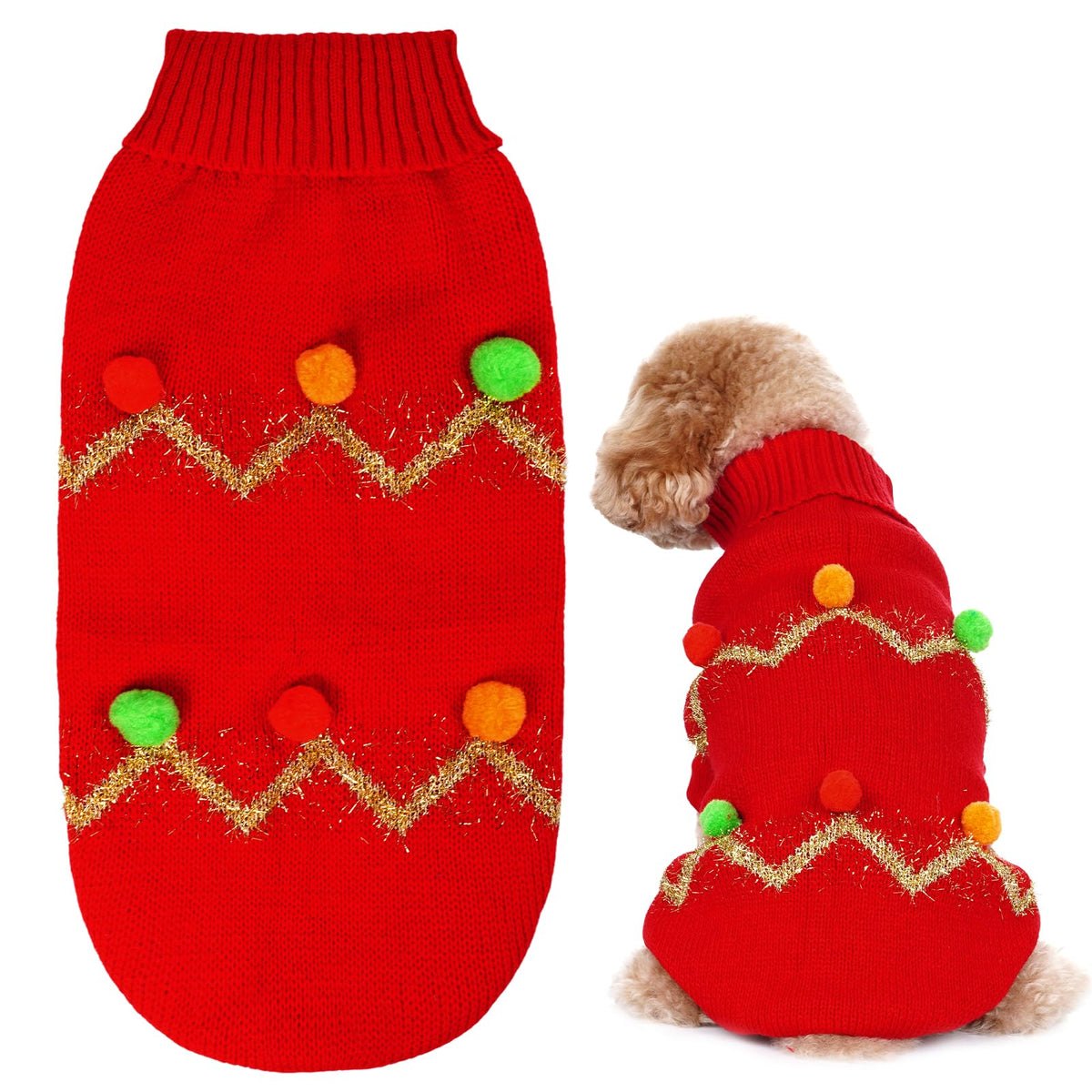 Haakong dog Christmas sweater red knit close-up shows warm festive fabric for winter walks