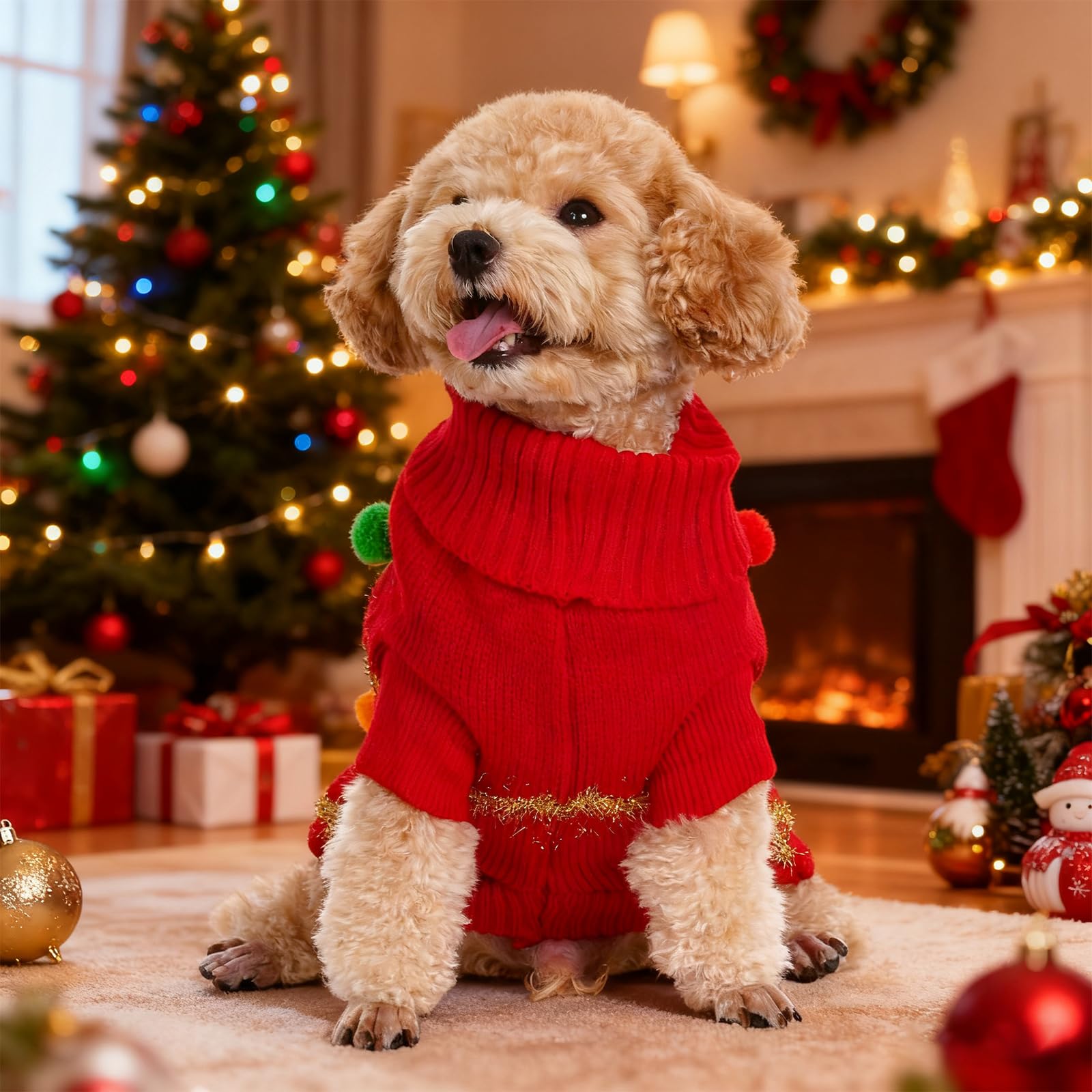 Haakong dog Christmas sweater red machine washable for easy post-holiday cleanup