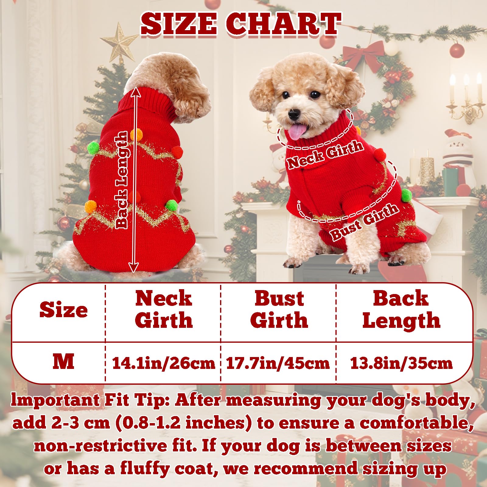 Haakong dog Christmas sweater red pom-poms highlight playful holiday style for photos