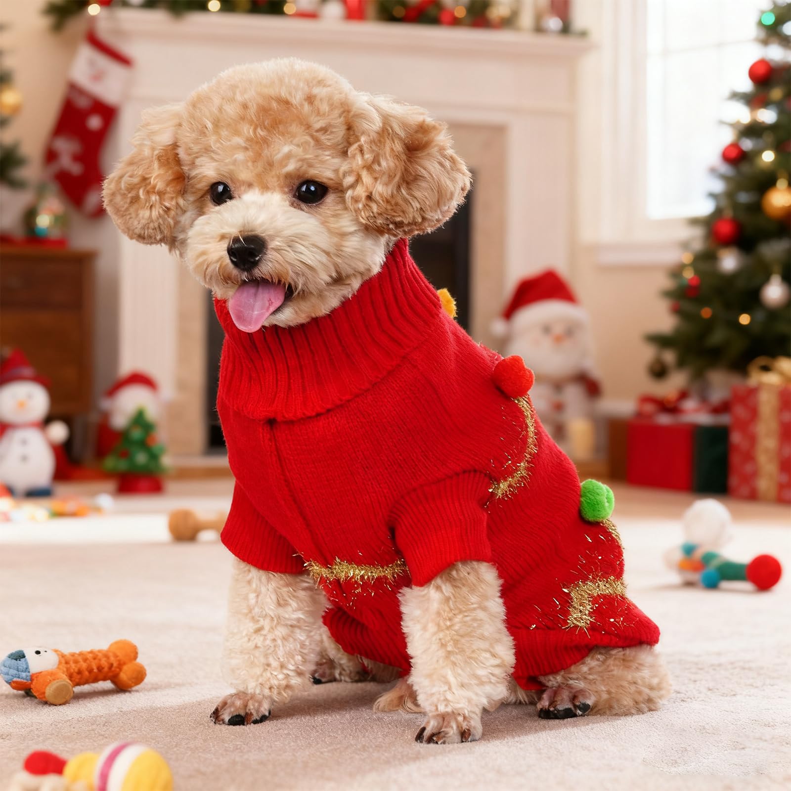 Haakong dog Christmas sweater red warm-knit fabric provides insulation during chilly winter walks