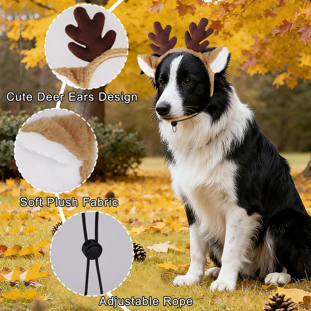 Haakong dog-reindeer-antlers-headband adjustable-buckle demonstrates versatile fit for medium and large dogs.