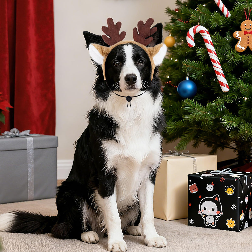 Haakong dog-reindeer-antlers-headband bendable-frame keeps ears upright for festive looks.