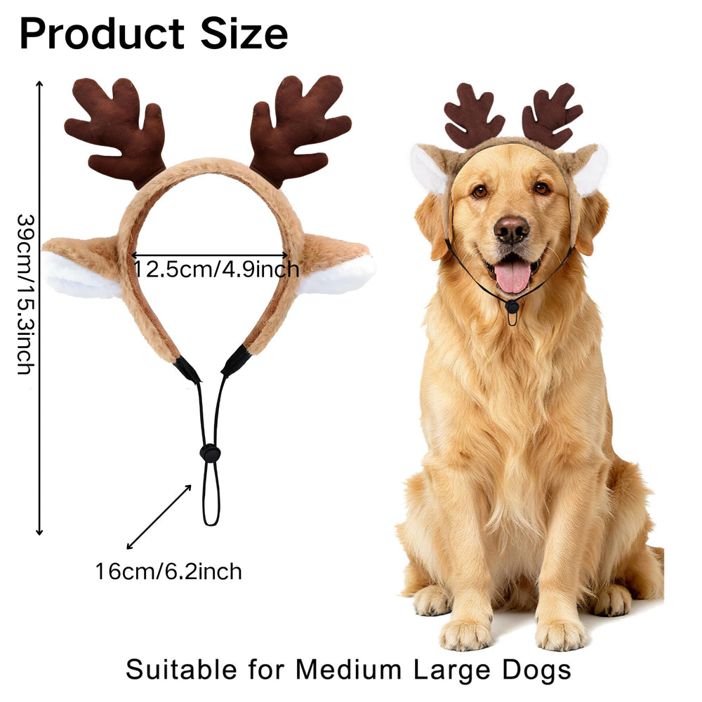 Haakong dog-reindeer-antlers-headband closeup-faux-fur shows soft texture for pets.