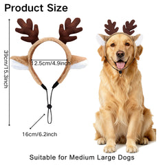 Haakong dog-reindeer-antlers-headband closeup-faux-fur shows soft texture for pets.